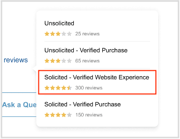 Screenshot of reviews breakdown highlighting verified website experience