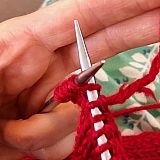 Fraying fiber to right of needles