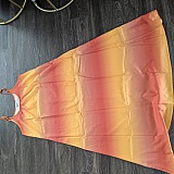 The online photo showed a dress which was totally different fabric. This is a medium but when held up, its way too large to be a medium, probably fits an extra large person