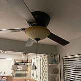 Ceiling fan is missing a blade and is inoperable