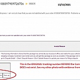 Today's emails rejecting my request for refund for ONE of the parcels in the Combined Delivery. Notice they use the ORIGINAL tracking no. Which was replaced when the order was combined with several others. Notice there are 2 consecutive rejections