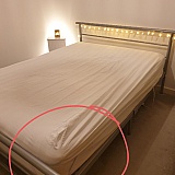 Stretched to maximum, the sheet barely reaches the bottom of the bed. This is supposed to be a 28cm deep double fitted sheet from their Hotel Collection. My bed is a standard double that's only 20cm deep. Shockingly poor quality from Dunelm.