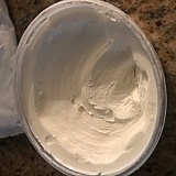 The cream cheese that we received. Goldbelly and Ess- a- bagel said that this was made by the machine they used to put the cream cheese in the tub. (Goldbelly customer service reviewed this photo.)