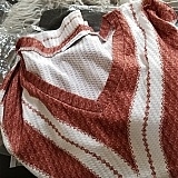 The design is a print. Their photo makes it look like a weave. So lightweight, no drape to the style, smells horrible and HUGE for the size.