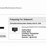 Woot canceled the order on April 24 but never informed me and the order page still shows it as shipping today, May 7.