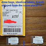 Look at these pictures ☝️... 1st is identical clear bags with same labels & identical print font. Unfortunately I threw away yellow envelope from 1st order, I would've never thought I'd receive 2nd order from a totally different site but from same address