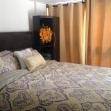 Wayfair duvet + throw pillows, curtains, and decorative flowers