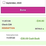 $30.00 cash check, 2nd one I've received from them. $30 a week doesn't sound like much but the extra $120 a month feels good to me!